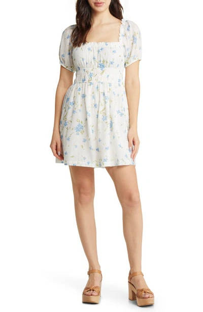 Bp. Shirred Puff Sleeve Prairie Dress In Blue Chintz Floral