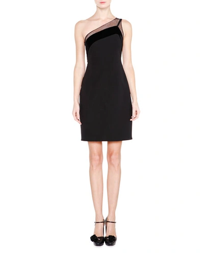 Giorgio Armani One-shoulder Velvet-trimmed Dress, Black