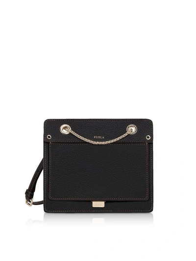 Furla Like Mini Leather Crossbody Bag W/chain Strap In Onyx