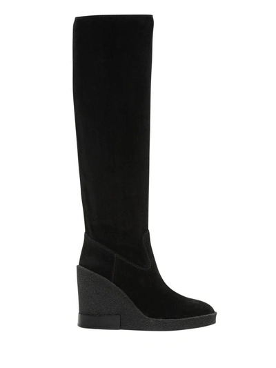 Tod's Suede Boots With Wedge In Nero