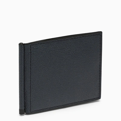 Valextra Blue Grip Wallet In Grained Leather