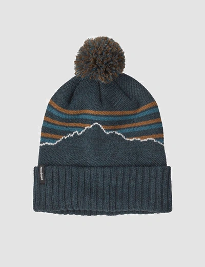 Patagonia Powder Town Fitz Roy Stripe Beanie Hat In Blue