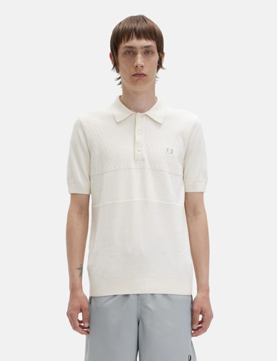 Fred Perry Tonal Panel Knitted Shirt In Ecru