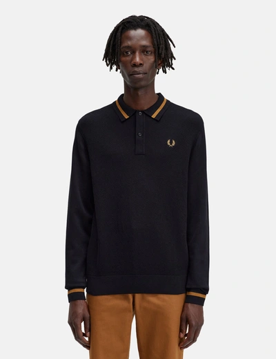 Fred Perry Textured Front Knitted Shirt In Black