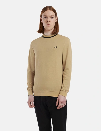 Fred Perry Crew Neck Pique Long Sleeve T-shirt In Yellow