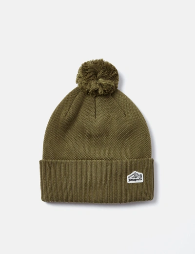 Patagonia Powder Town Line Logo Ridge Beanie Hat In Green