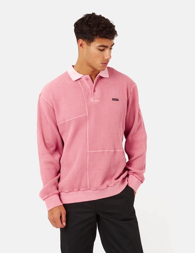 Thisisneverthat Waffle Long Sleeve Polo Shirt In Pink