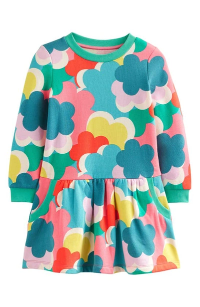 Mini Boden Kids' Cosy Printed Sweatshirt Dress Multi Rainbow Clouds Girls Boden
