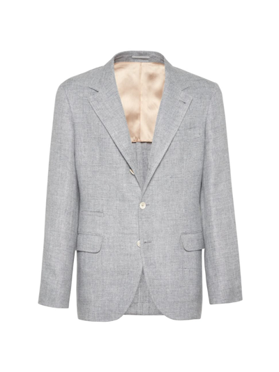 Brunello Cucinelli Men's Linen Wool And Silk Diagonal Deconstructed Blazer In Grey