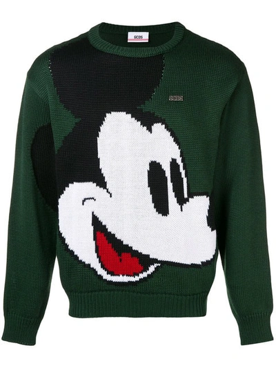 Gcds Intarsia Mickey Mouse Sweater In Green