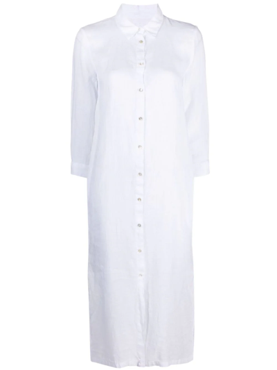 120% Lino Linen Maxi Shirt Dress In White