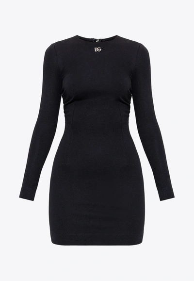 Dolce & Gabbana Dg Logo Long-sleeved Mini Dress In Black