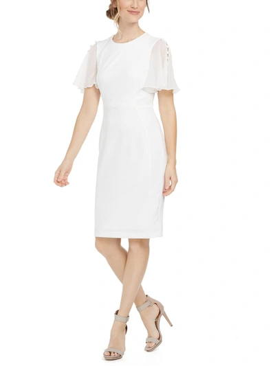 Calvin Klein Womens Crepe Chiffon Sheath Dress In White