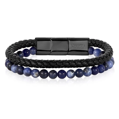 Crucible Jewelry Crucible Natural Stone Bead Black Leather Bracelet - 8.25" + 0.5" Ext In Blue