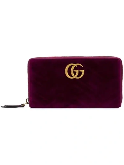 Gucci Purple Gg Marmont Quilted Velvet Wallet In Pink