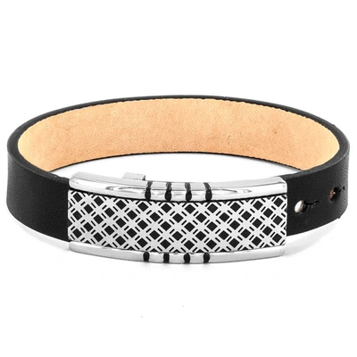 Crucible Jewelry Crucible Stainless Steel Buckle Clasp Leather Bracelet In Black