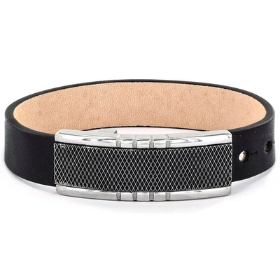 Crucible Jewelry Crucible Textured Stainless Steel Buckle Clasp Leather Bracelet In Black