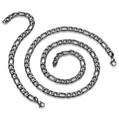 Crucible Jewelry Crucible 8mm Stainless Steel Figaro Chain Bracelet And Necklace Set In Black