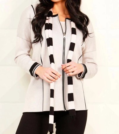 Angel Apparel Reversible Zip Poncho With Stripe Scarf In Stone In White