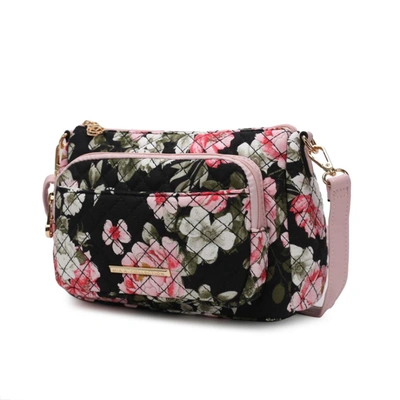 Mkf Collection By Mia K Rosalie Quilted Cotton Botanical Pattern Women's Shoulder Bag In Black