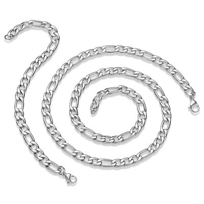Crucible Jewelry Crucible 8mm Stainless Steel Figaro Chain Bracelet And Necklace Set In Silver