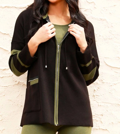 Angel Apparel Stripe Zip Poncho In Black/sage In Multi