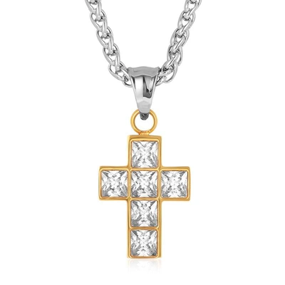 Crucible Jewelry Crucible Cubic Zirconia Stainless Steel Cross Pendant In Gold