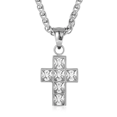 Crucible Jewelry Crucible Cubic Zirconia Stainless Steel Cross Pendant In Silver