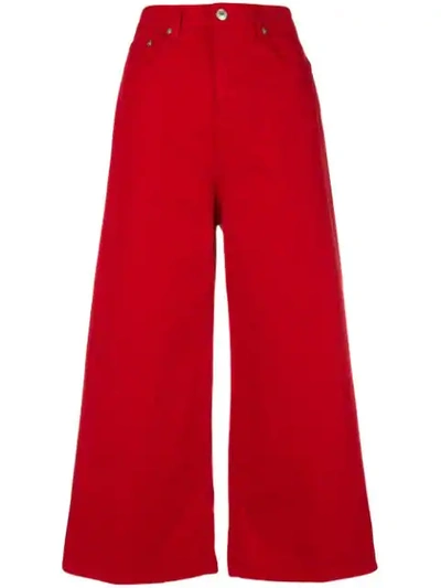 Msgm Cropped Wide-leg Jeans In Red