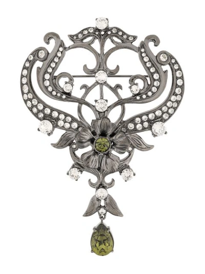 Alberta Ferretti Crystal Embellished Brooch In Metallic
