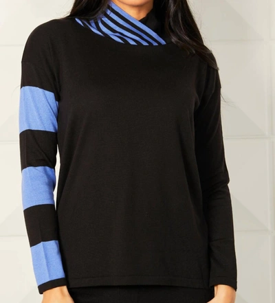 Angel Apparel Stripe Funnel Neck Sweater In Black/periwinkle In Multi