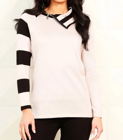 Angel Apparel Striped Zip Neck Sweater In Stone/black In Multi