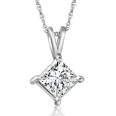 Pompeii3 1ct Princess Cut Diamond Solitaire Pendant 14k White Gold Necklace Lab Grown In Multi