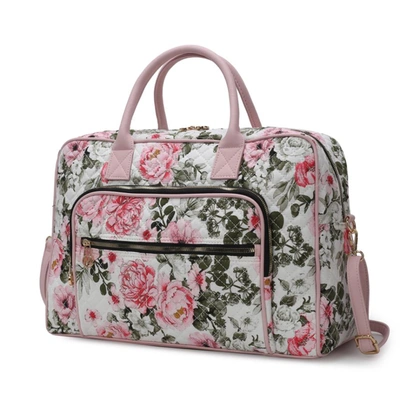 Mkf Collection By Mia K Jayla Quilted Cotton Botanical Pattern Women's Duffle Bag In White