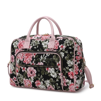 Mkf Collection By Mia K Jayla Quilted Cotton Botanical Pattern Women's Duffle Bag In Black