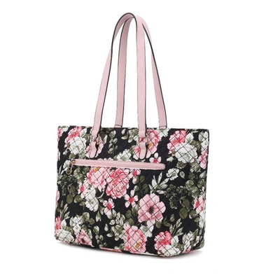 Mkf Collection By Mia K Hallie Quilted Cotton Botanical Pattern Women's Tote Bag In Black