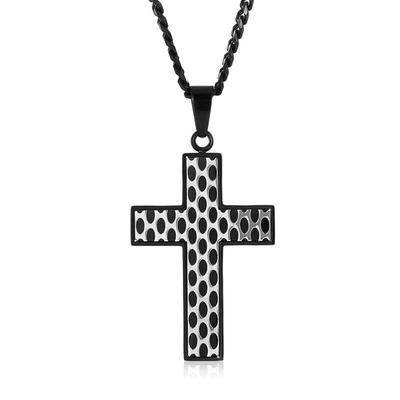 Crucible Jewelry Crucible Textured Two Tone Stainless Steel Cross Pendant In Gold