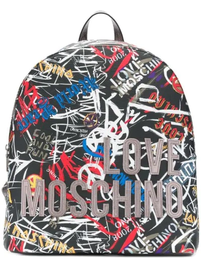 Love Moschino Graffiti Print Backpack Black ModeSens