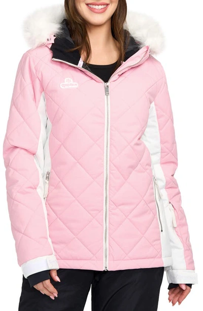 Tipsy Elves Powder Pink Faux Fur Trim Waterproof Quilted Ski Jacket