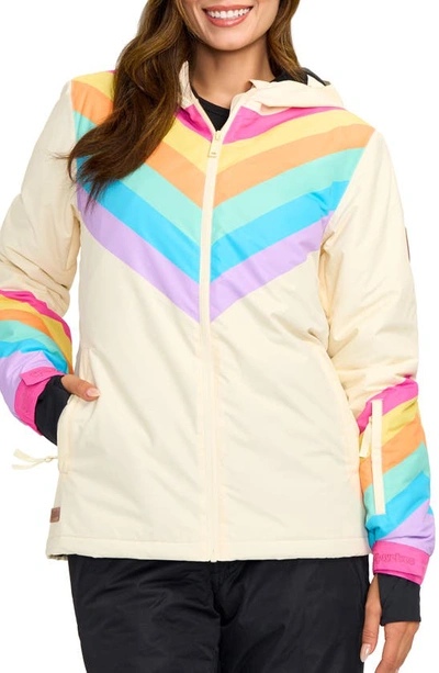 Tipsy Elves Retro Rainbow Waterproof Ski Jacket In Cream