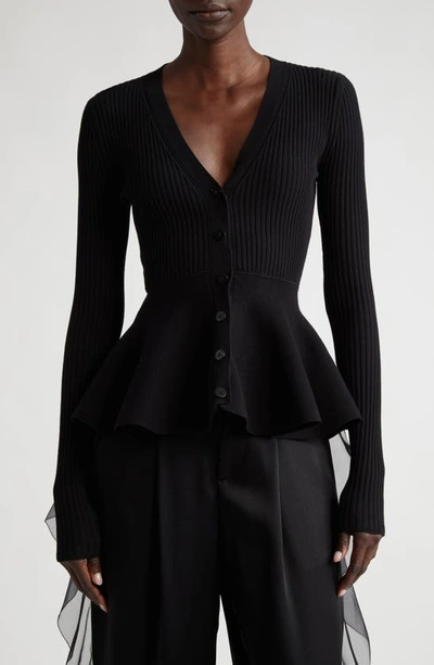 Jason Wu Collection Peplum Rib Cardigan In Black