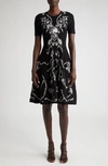 Jason Wu Collection Women's Damask Jacquard Knit Fit & Flare Dress In Black/chalk