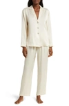 Lunya Long Sleeve Washable Silk Pajamas In Swan White