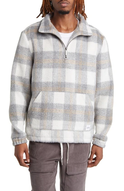 Native Youth Check Brushed Quarter Zip Pullover In Grey