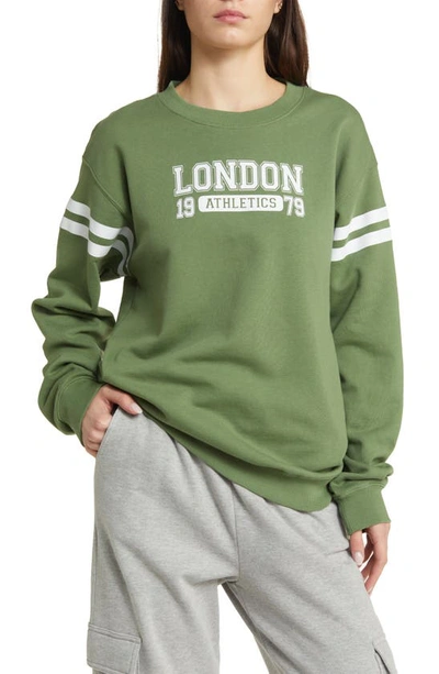 Golden Hour London Athletics Fleece Varsity Sweatshirt In Green