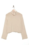 Lush Brushed Long Sleeve Turtleneck Crop Sweater In Tan