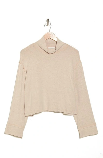 Lush Brushed Long Sleeve Turtleneck Crop Sweater In Tan