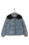 Hudson Faux Leather Puffer Jacket In Blue