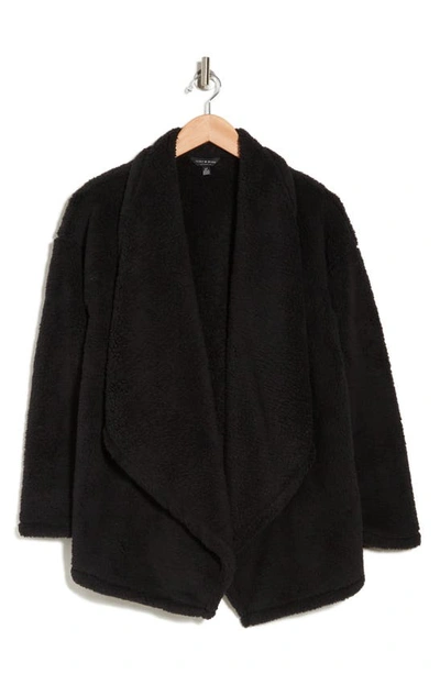 Lucky Brand Faux Shearling Cardigan In Jet Black