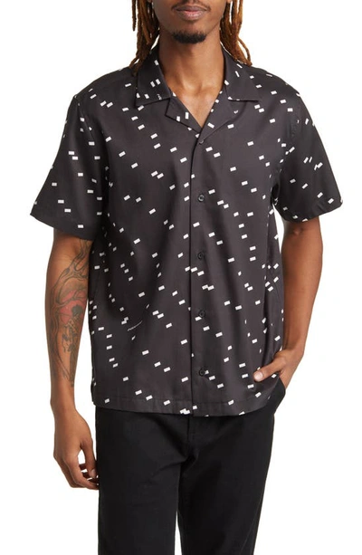 Saturdays Surf Nyc Canty Light Reflection Geo Print Short Sleeve Button-up Shirt In Black